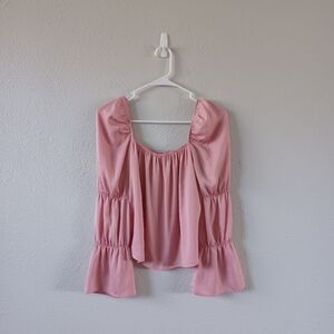 BCBGeneration Pink Satin Long Sleeve Blouse Puff Sleeve Top